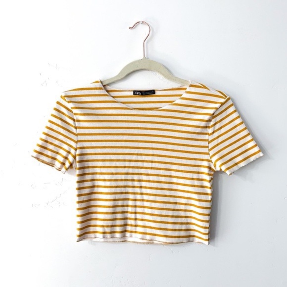 Zara Cropped Tee - Yellow/White Stripes